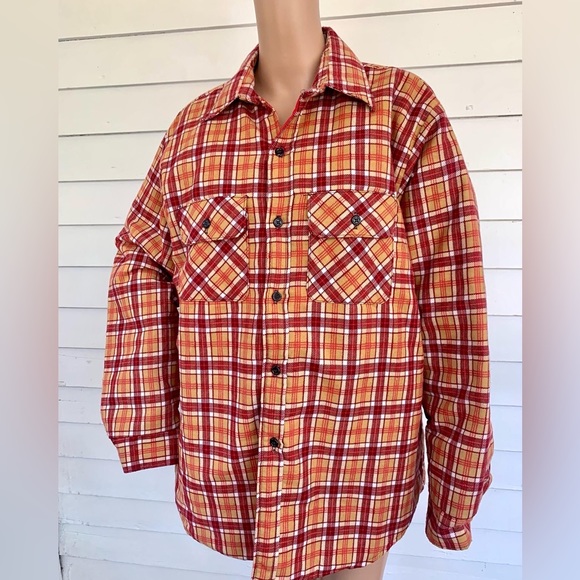 Plaid Shacket Lightweight Barn Chore Jacket Lined Flannel Shirt L Sport King - Picture 1 of 4